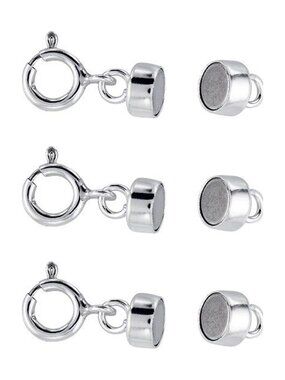 3 Pack 925 Sterling Silver Magnetic Necklace Clasp Converters w/ Spring Ring